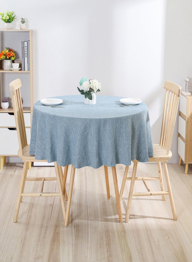 Qubjus Cotton Linen Round Tablecloth, Farmhouse Solid Color Table Cloth Wrinkle-Proof Heavy Weight Table Cover for Dining Tabletop Decoration Party, Round - 55", Light Blue - Image 3