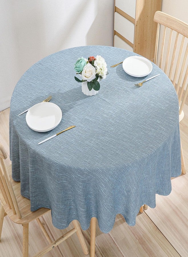 Qubjus Cotton Linen Round Tablecloth, Farmhouse Solid Color Table Cloth Wrinkle-Proof Heavy Weight Table Cover for Dining Tabletop Decoration Party, Round - 55", Light Blue - Image 1