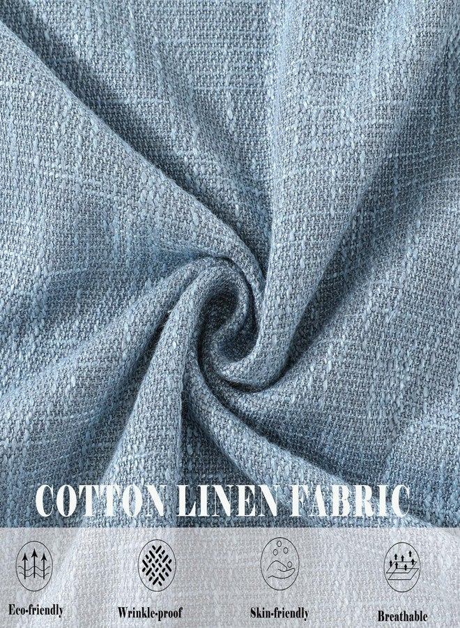 Qubjus Cotton Linen Round Tablecloth, Farmhouse Solid Color Table Cloth Wrinkle-Proof Heavy Weight Table Cover for Dining Tabletop Decoration Party, Round - 55", Light Blue - Image 4