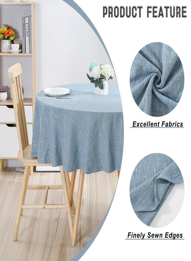 Qubjus Cotton Linen Round Tablecloth, Farmhouse Solid Color Table Cloth Wrinkle-Proof Heavy Weight Table Cover for Dining Tabletop Decoration Party, Round - 55", Light Blue - Image 2
