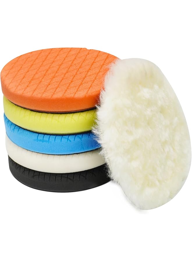 Generic 5" Buffing Polishing Pads, 6Pcs 5.6Inch 140Mm Face For 5 Inch Backing Plate Compound Buffing Sponge And Woolen Pads Cutting Polishing Pad Kit For Car Buffer Polisher, Polishing And Waxing  - Image 1