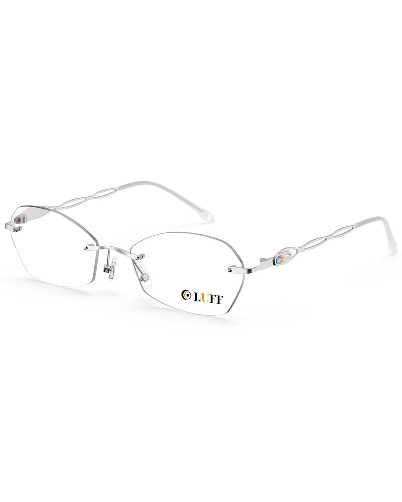 نظارات قراءة بدون إطار من LUFF للنساء، زرقاء اللون تحجب الضوء المعدني خفيف الوزن، قارئات كمبيوتر كلاسيكية كلاسيكية مضادة لإجهاد العين - Image 1