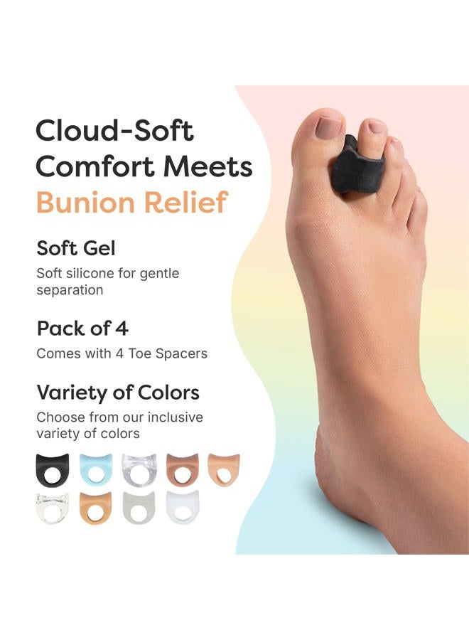 Zentoes فواصل أصابع القدم الجل للأصابع المتداخلة، البروزات، ومحاذاة إصبع القدم الكبير - عبوة 4 (أسود) - Image 5