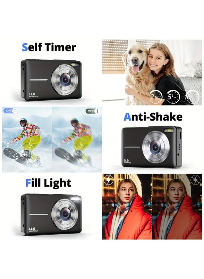 Black SONGDIAN Digital Camera FHD 1080P 44MP Point and Shoot with 32GB Card 16X Zoom - Image 5