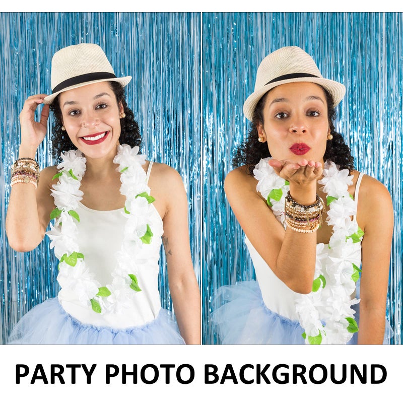 K.E.J. 5 Pack Foil Curtain Backdrop Blue Metallic Tinsel Foil Fringe Curtains Photo Booth Props For Birthday Wedding Engagement Baby Shower Bachelorette Christmas Holiday Celebration Party Decorations - Image 5