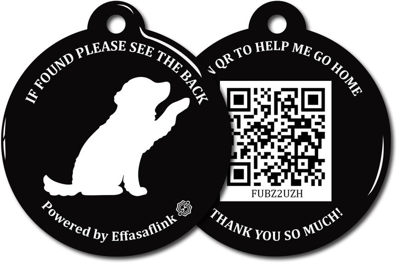Effasaflink RFID 134.2Khz & QR Code Pet ID Tag, Collar Tag, Dual Function - Scan QR for Helping Lost Pets Go Home, Replace RFID Microchip for Smart Auto Pet Door and Feeder (Black-Dog) - Image 1