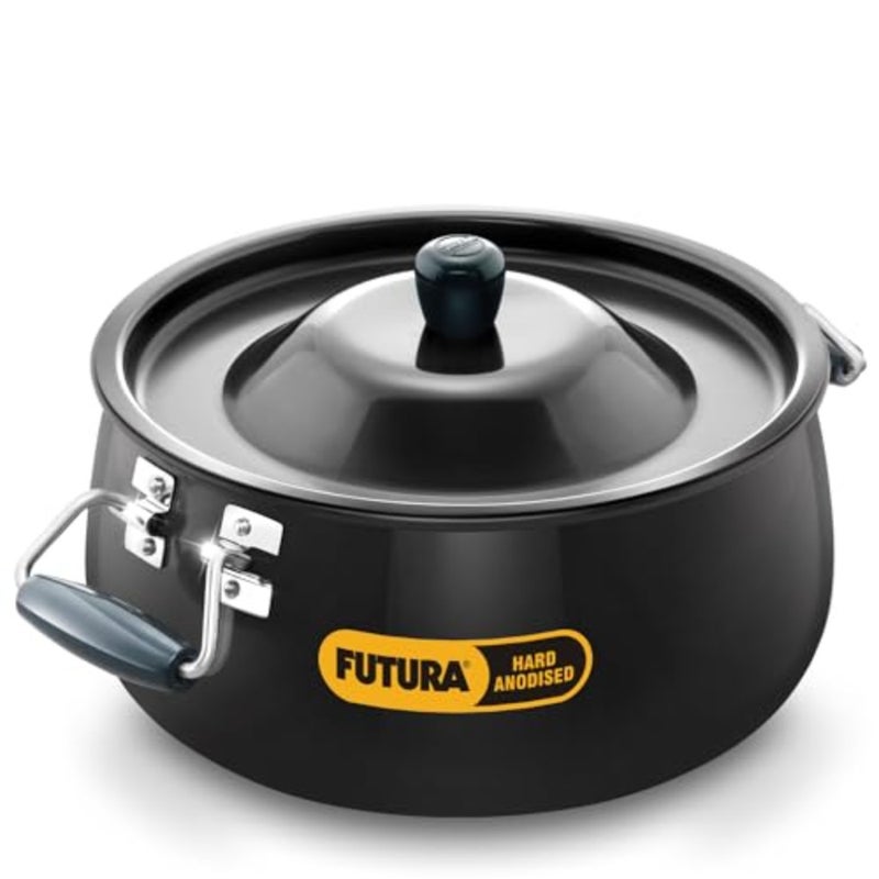 Aluminium Futura 12 Litre Biryani Handi for cooking and serving, polished hard anodised material, black colour, durable non-reactive surface - Image 1