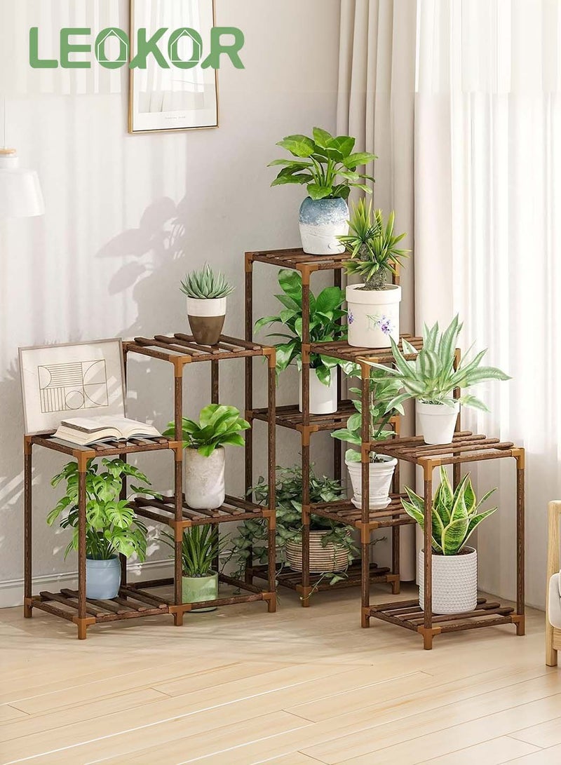 ليوكور حامل نباتات رف زاوية خارجي داخلي في الهواء الطلق 11 حامل كبير للنباتات المتعددة حاملات خشبية طويلة حاملة نباتات خشبية رف طاولة كومبو فناء بوهو ديكور منزلي للبستنة - Image 1
