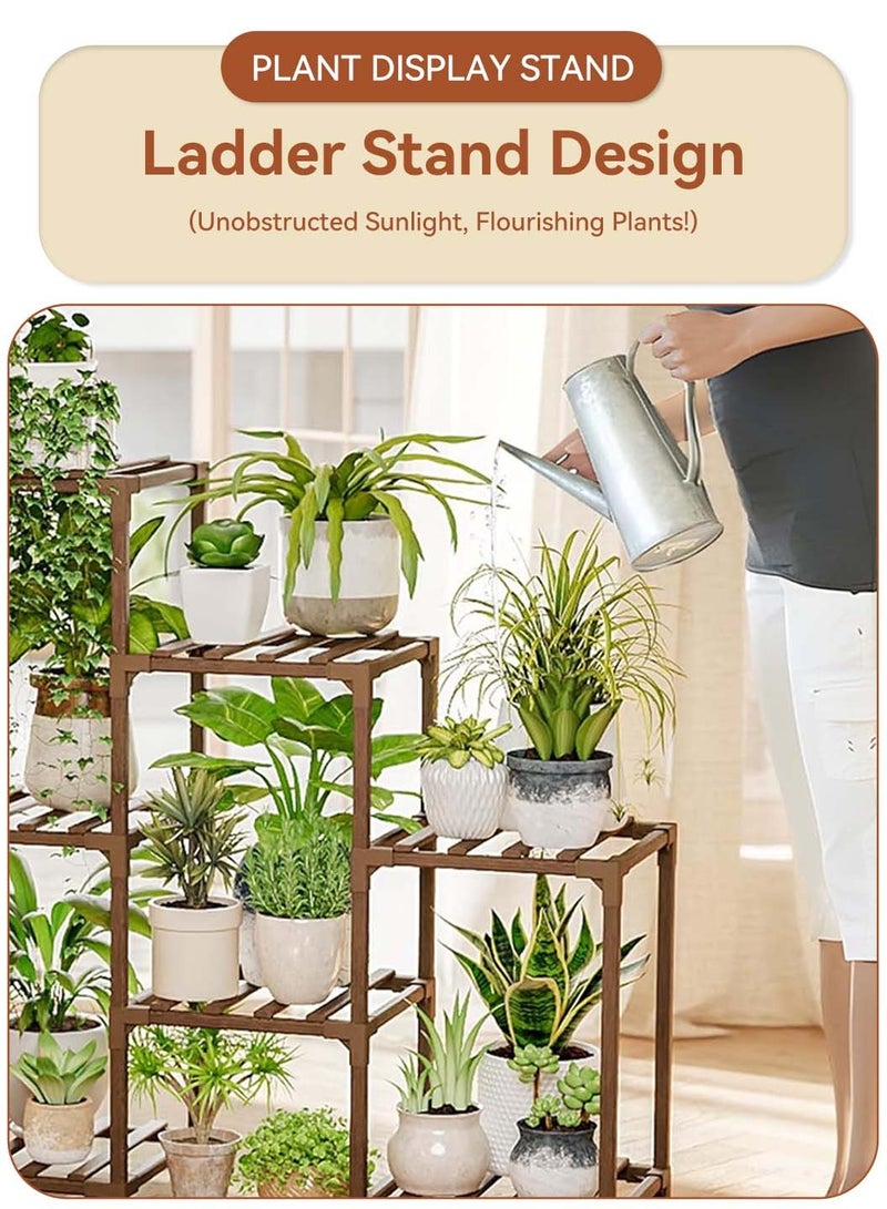 ليوكور حامل نباتات رف زاوية خارجي داخلي في الهواء الطلق 11 حامل كبير للنباتات المتعددة حاملات خشبية طويلة حاملة نباتات خشبية رف طاولة كومبو فناء بوهو ديكور منزلي للبستنة - Image 2