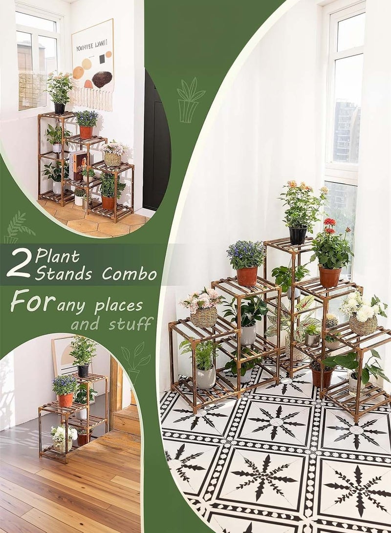 ليوكور حامل نباتات رف زاوية خارجي داخلي في الهواء الطلق 11 حامل كبير للنباتات المتعددة حاملات خشبية طويلة حاملة نباتات خشبية رف طاولة كومبو فناء بوهو ديكور منزلي للبستنة - Image 3