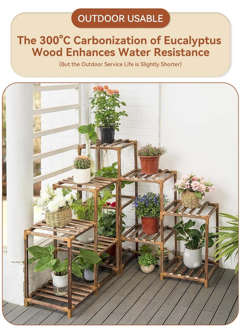 ليوكور حامل نباتات رف زاوية خارجي داخلي في الهواء الطلق 11 حامل كبير للنباتات المتعددة حاملات خشبية طويلة حاملة نباتات خشبية رف طاولة كومبو فناء بوهو ديكور منزلي للبستنة - Image 4