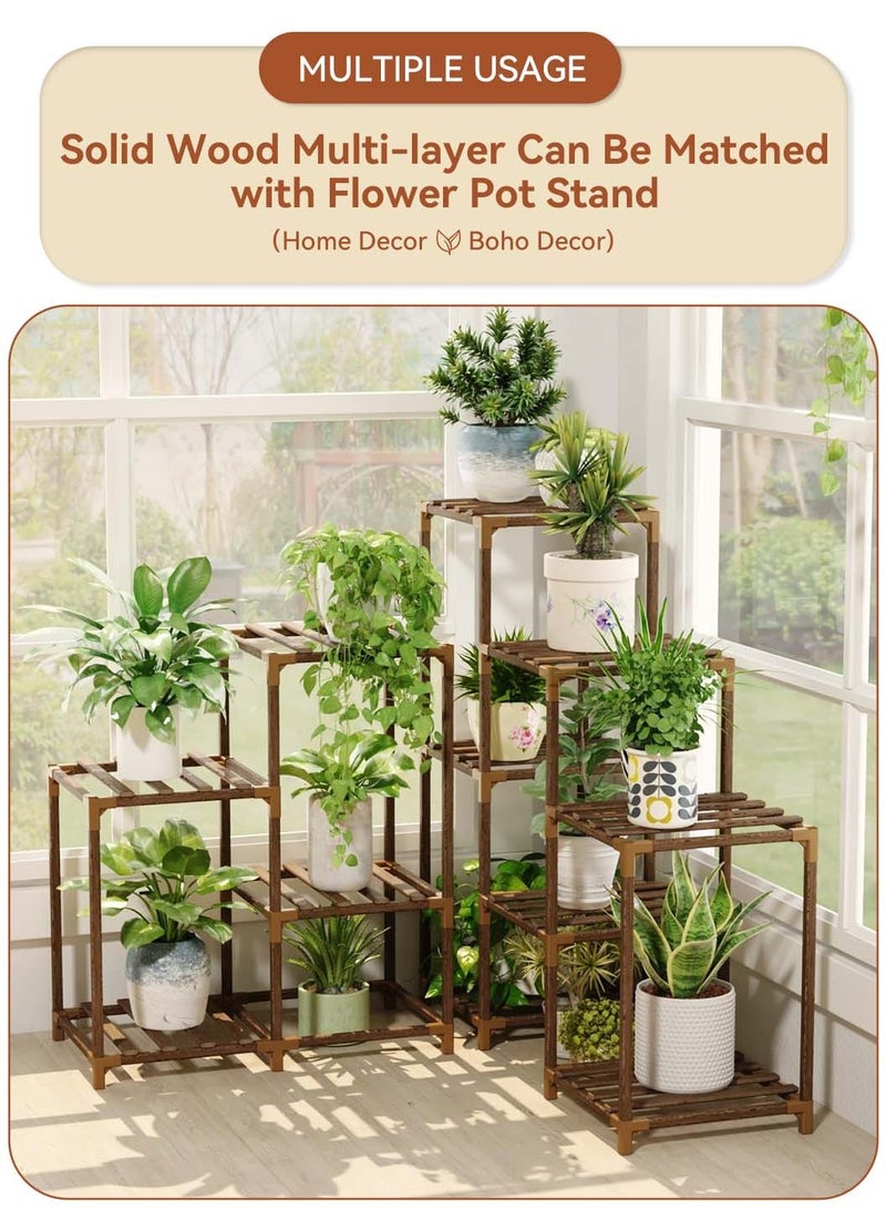 ليوكور حامل نباتات رف زاوية خارجي داخلي في الهواء الطلق 11 حامل كبير للنباتات المتعددة حاملات خشبية طويلة حاملة نباتات خشبية رف طاولة كومبو فناء بوهو ديكور منزلي للبستنة - Image 5