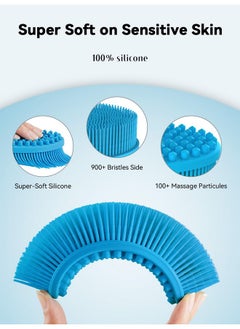 Heeta Silicone Body Scrubber Silicone Loofah Gentle Exfoliating 2 Side Design Silicone Boby Brush Lathers Well Easy To Clean & Durable For Removing Dead Skin And Dry Brush To Massage Skin Blue  - Image 3