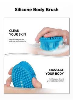 Heeta Silicone Body Scrubber Silicone Loofah Gentle Exfoliating 2 Side Design Silicone Boby Brush Lathers Well Easy To Clean & Durable For Removing Dead Skin And Dry Brush To Massage Skin Blue  - Image 2