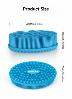Heeta Silicone Body Scrubber Silicone Loofah Gentle Exfoliating 2 Side Design Silicone Boby Brush Lathers Well Easy To Clean & Durable For Removing Dead Skin And Dry Brush To Massage Skin Blue  - Image 4