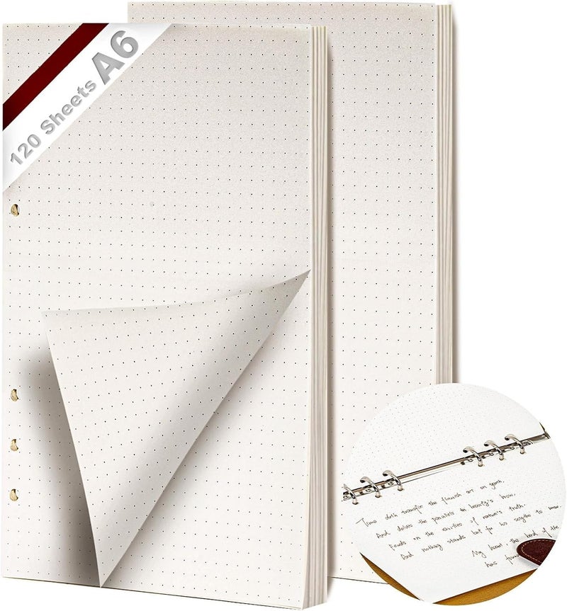 Pack of 2 Ring Binder A6 Refillable 120 Sheets Paper a 6 Hole Dotted A6 Refill Paper Refillable Refill Paper Refill Pads for A6 Notebooks Diaries Sketches Agenda Planner - Image 1