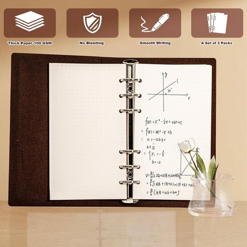 Pack of 2 Ring Binder A6 Refillable 120 Sheets Paper a 6 Hole Dotted A6 Refill Paper Refillable Refill Paper Refill Pads for A6 Notebooks Diaries Sketches Agenda Planner - Image 5