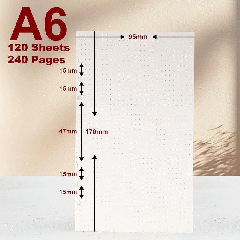 Pack of 2 Ring Binder A6 Refillable 120 Sheets Paper a 6 Hole Dotted A6 Refill Paper Refillable Refill Paper Refill Pads for A6 Notebooks Diaries Sketches Agenda Planner - Image 2