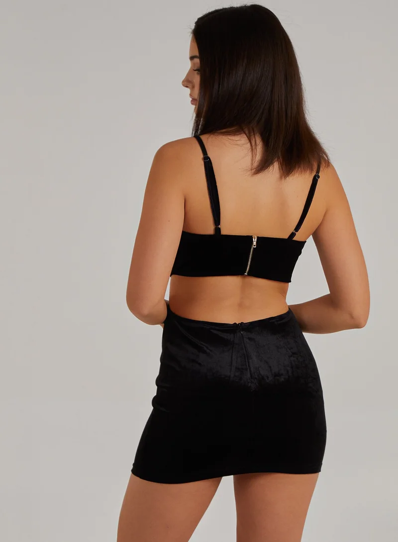 بينك فانيلا فستان مخمل بفتحة خلفية