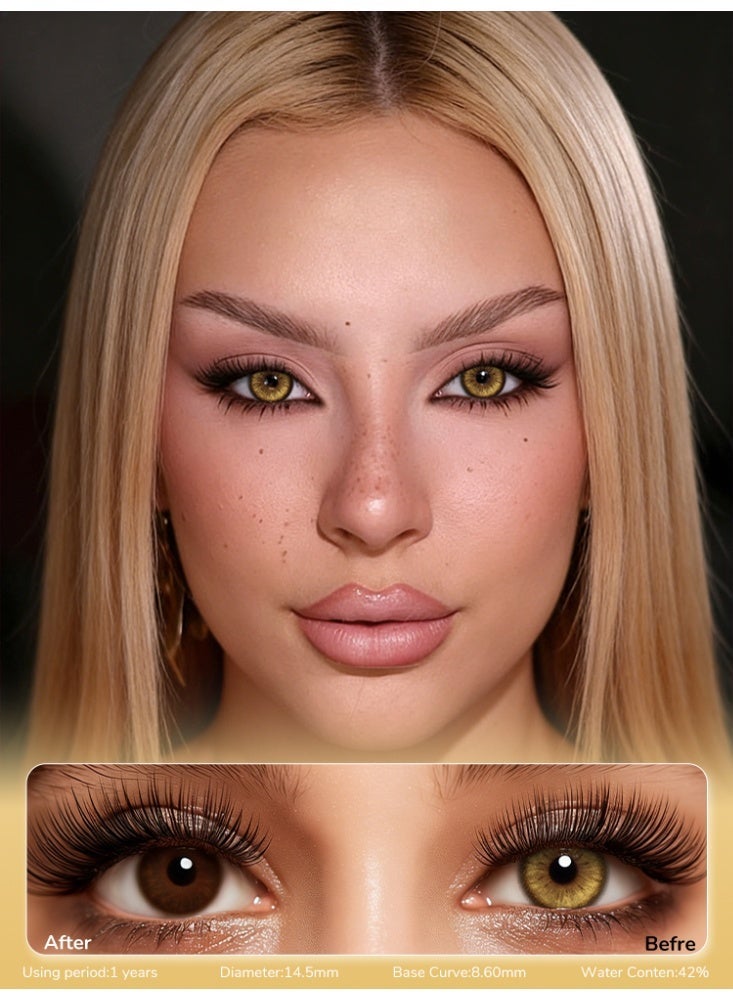 يواي عدسات لونية سنوية طبيعية UYAAI Amber Fantasy، عدسات تجميل للجنسين، عدسات موضة طبيعية، عدسات ناعمة بنسبة ماء 42% - Image 1