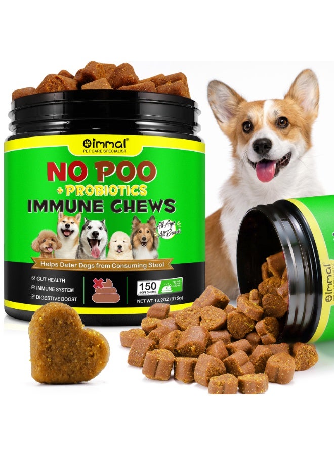 Oimmal 150Pcs No Poo+Probiotics Immune Chews for Dogs Stops Stool Eating & Supports Gut Health,Anti Coprophagia Soft Chews with Digestive Enzymes & Probiotics Treats for Dogs Chews for Pets Duck Flavor - Image 1