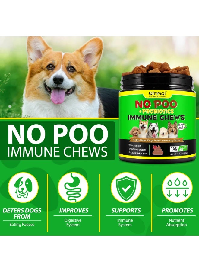 Oimmal 150Pcs No Poo+Probiotics Immune Chews for Dogs Stops Stool Eating & Supports Gut Health,Anti Coprophagia Soft Chews with Digestive Enzymes & Probiotics Treats for Dogs Chews for Pets Duck Flavor - Image 4