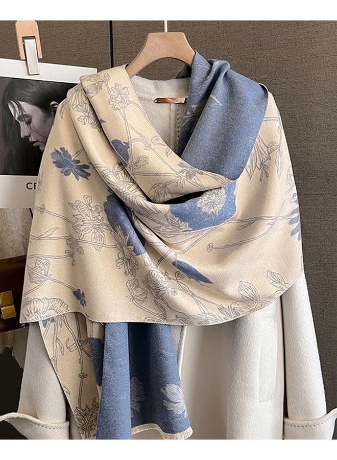 إيليلي وشاح نسائي دافئ، شال من الكشمير الصناعي مع شرابة، وشاح مطبوع على الوجهين، وشاح عصري، وشاح مربع، شال، ملابس خارجية للخريف والشتاء - Image 1