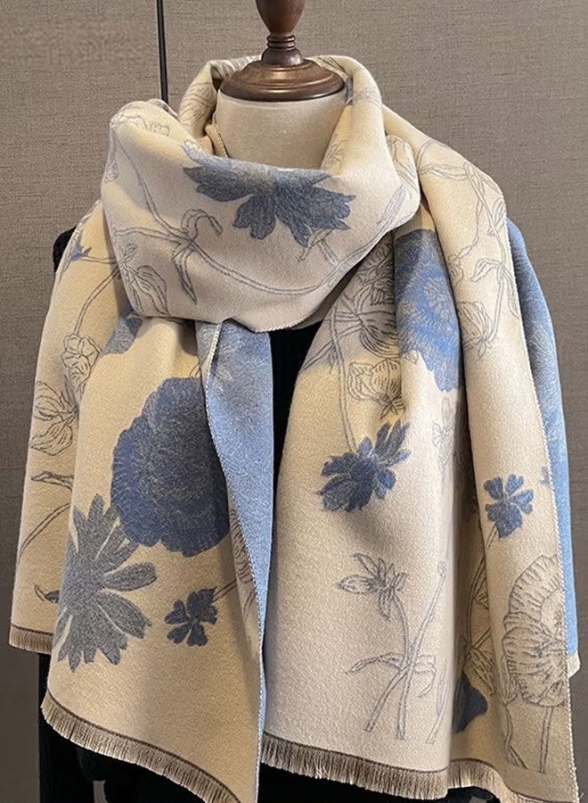 إيليلي وشاح نسائي دافئ، شال من الكشمير الصناعي مع شرابة، وشاح مطبوع على الوجهين، وشاح عصري، وشاح مربع، شال، ملابس خارجية للخريف والشتاء - Image 5