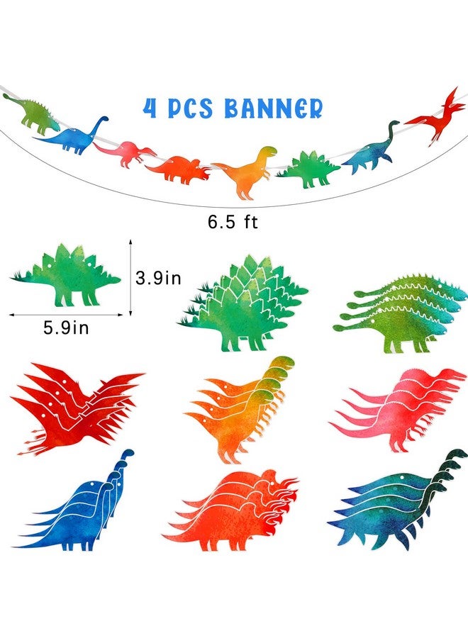 Lewtemi 4 Pcs Watercolor Dinosaur Banner Garland Dinosaur Party Decorations for Birthday Party Dino Theme Party Supplies Wall Decor  - Image 2