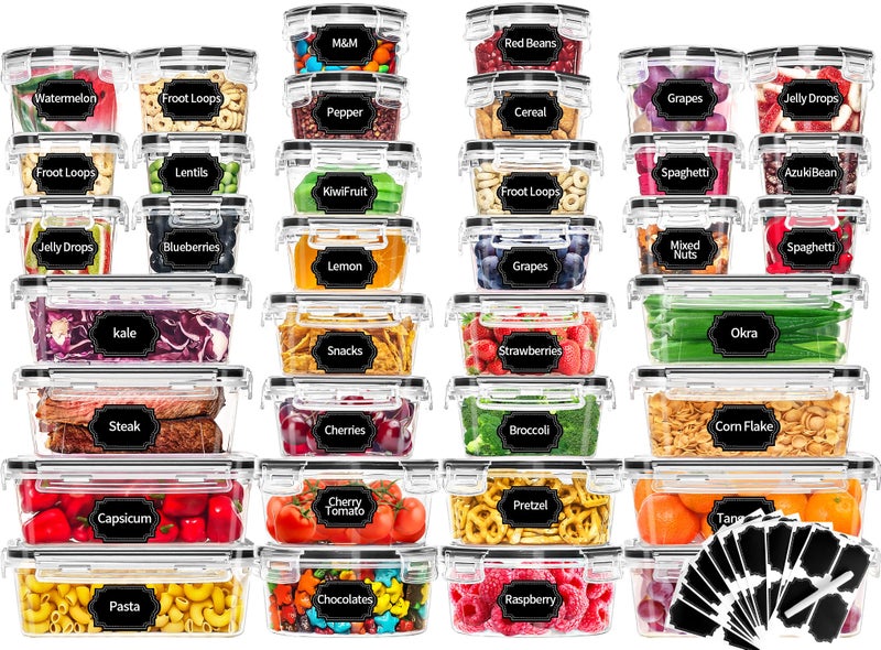 Skroam 72 piece Food Storage Containers Set with Airtight Lids 36 Containers 36 Lids Plastic LeakProof Kitchen Storage Containers for Pantry Organizers and storage Meal Prep Lunch Containers