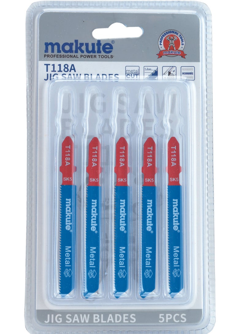 makute Jigsaw Blades, 5-Pack, 1.2mm Thick, SK5 Steel, for Wood & Metal Cutting, Ideal for Curved Cuts, Plywood, Chipboard, Stainless Steel, Aluminum, and More, T118A - Image 1