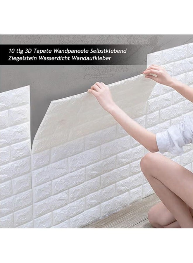 10 Pieces Of 3d Wallpaper, Waterproof White Brick Pattern Wall Stickers Living Room Bedroom, 77x70cm - Image 2