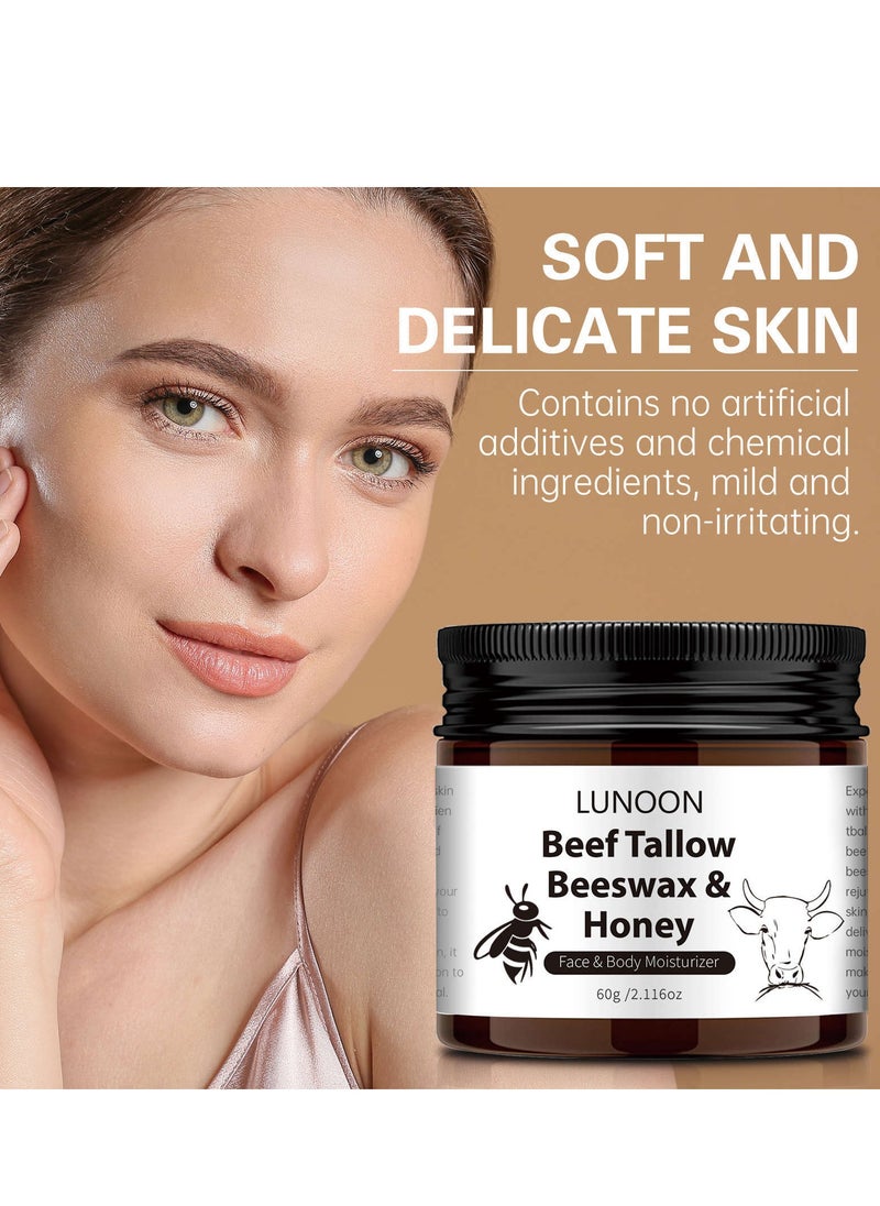 LUNOON - Beef Tallow Moisturizer, Natural Skin Care Balm with Honey and Beeswax – Deep Nourishing Lotion for Face and Body, Ideal for Dry Skin and Repairing Skin Barrier (60g) - Image 1