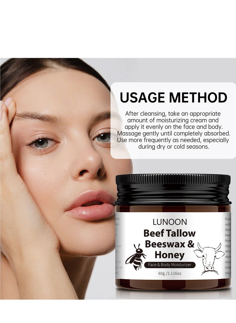 LUNOON - Beef Tallow Moisturizer, Natural Skin Care Balm with Honey and Beeswax – Deep Nourishing Lotion for Face and Body, Ideal for Dry Skin and Repairing Skin Barrier (60g) - Image 1