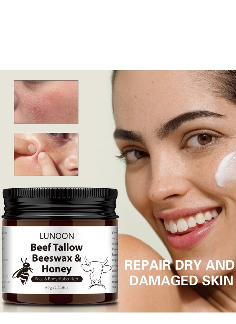 LUNOON - Beef Tallow Moisturizer, Natural Skin Care Balm with Honey and Beeswax – Deep Nourishing Lotion for Face and Body, Ideal for Dry Skin and Repairing Skin Barrier (60g) - Image 1