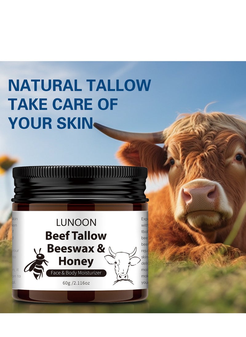 LUNOON - Beef Tallow Moisturizer, Natural Skin Care Balm with Honey and Beeswax – Deep Nourishing Lotion for Face and Body, Ideal for Dry Skin and Repairing Skin Barrier (60g) - Image 1