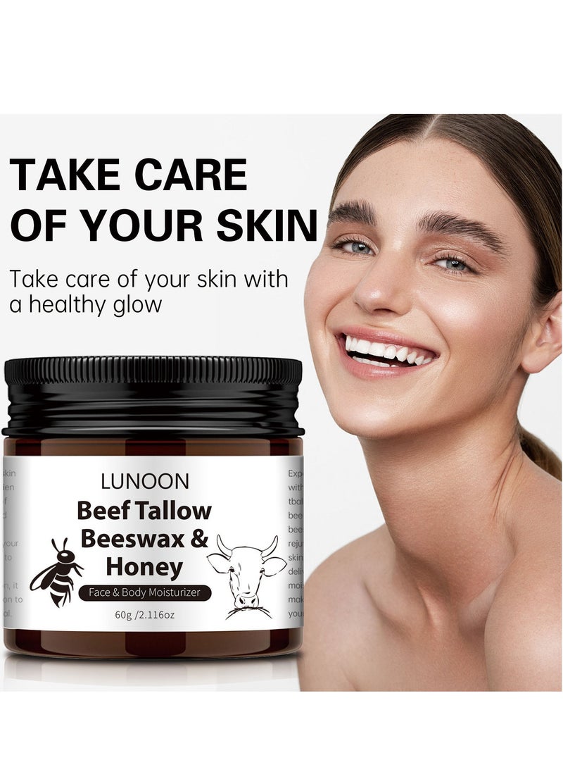 LUNOON - Beef Tallow Moisturizer, Natural Skin Care Balm with Honey and Beeswax – Deep Nourishing Lotion for Face and Body, Ideal for Dry Skin and Repairing Skin Barrier (60g) - Image 1