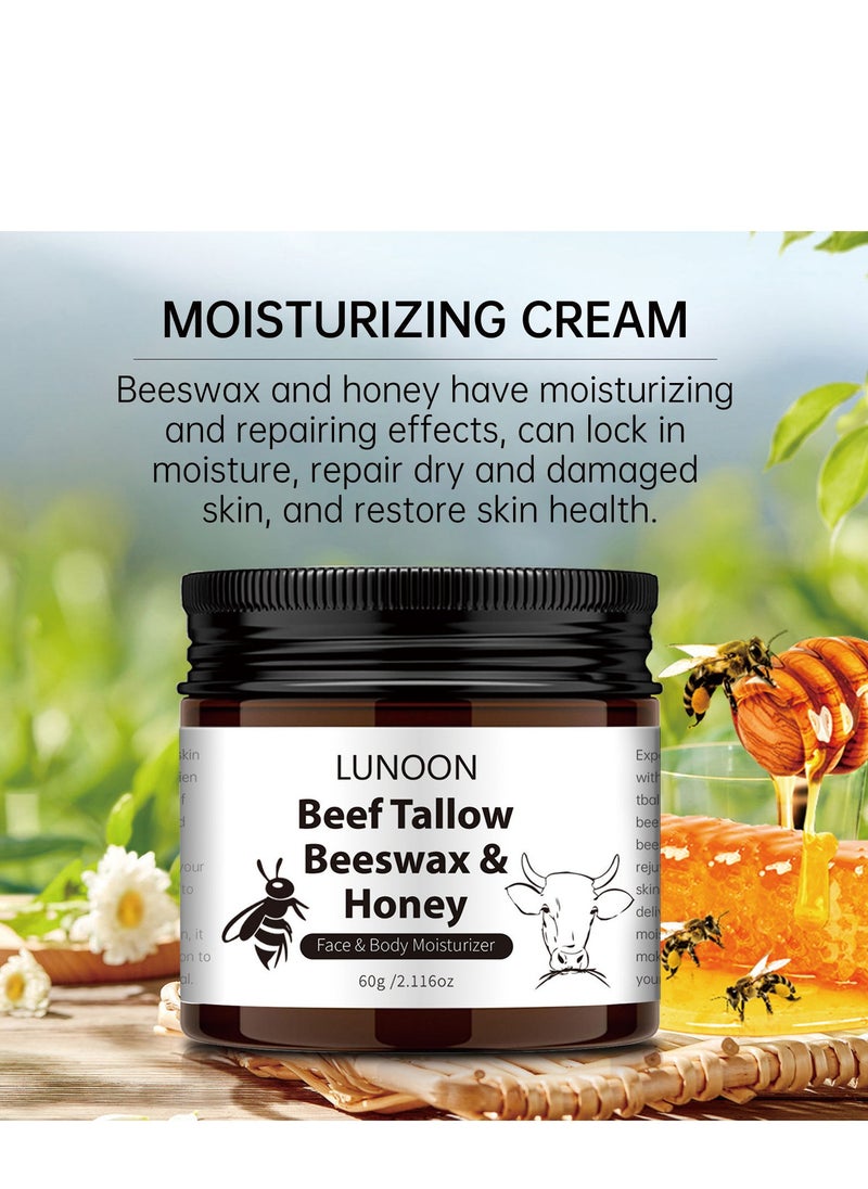 LUNOON - Beef Tallow Moisturizer, Natural Skin Care Balm with Honey and Beeswax – Deep Nourishing Lotion for Face and Body, Ideal for Dry Skin and Repairing Skin Barrier (60g) - Image 1