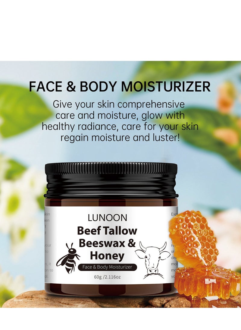 LUNOON - Beef Tallow Moisturizer, Natural Skin Care Balm with Honey and Beeswax – Deep Nourishing Lotion for Face and Body, Ideal for Dry Skin and Repairing Skin Barrier (60g) - Image 1