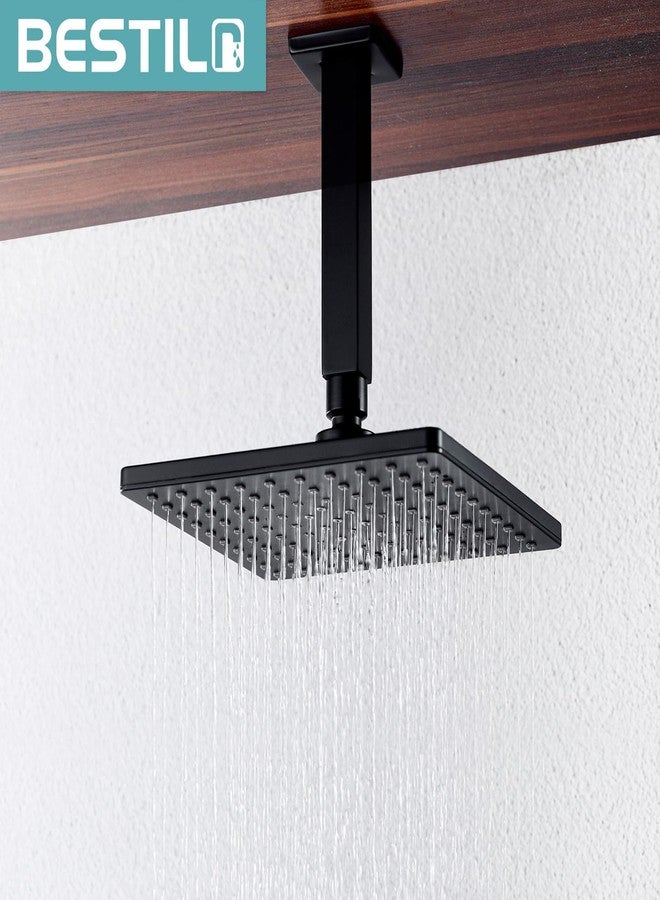 BESTILL 6 Inch Matte Black Ceiling Mount Shower Arm and Flange, Square Rain Shower Arm - Image 4