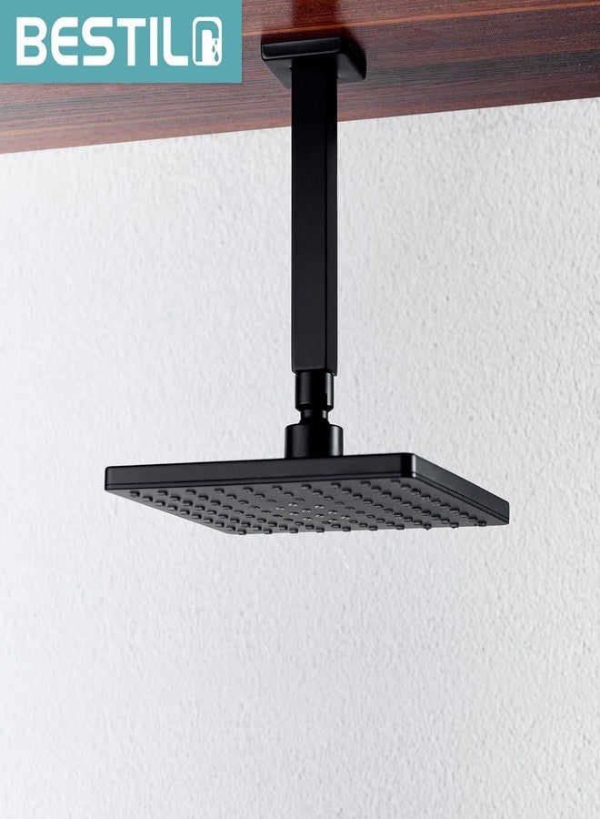 BESTILL 6 Inch Matte Black Ceiling Mount Shower Arm and Flange, Square Rain Shower Arm - Image 3