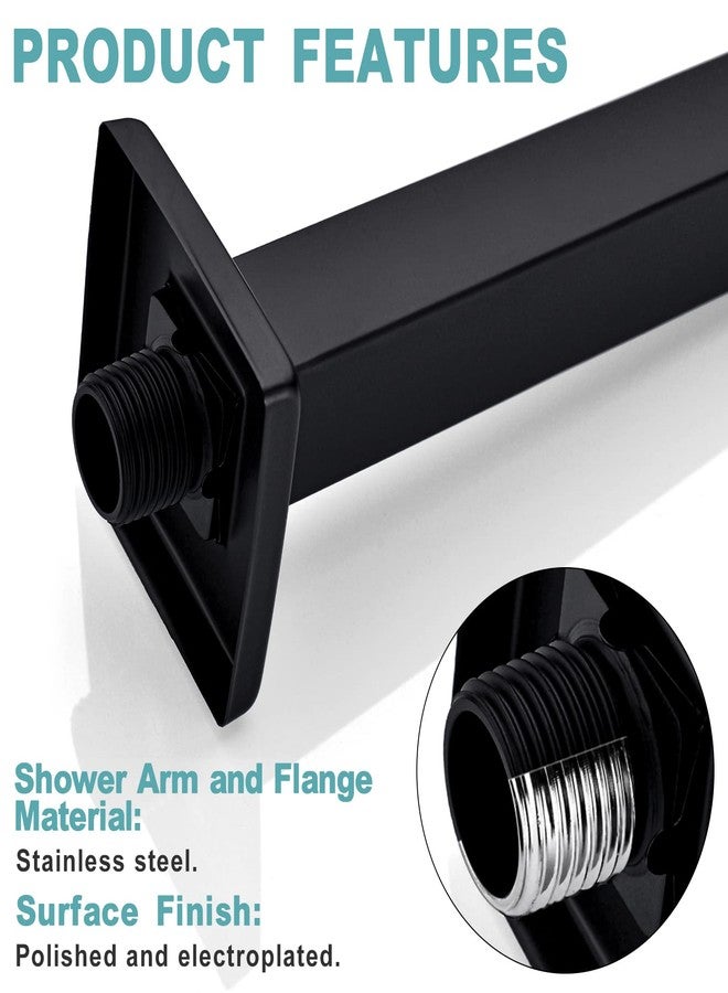 BESTILL 6 Inch Matte Black Ceiling Mount Shower Arm and Flange, Square Rain Shower Arm - Image 5