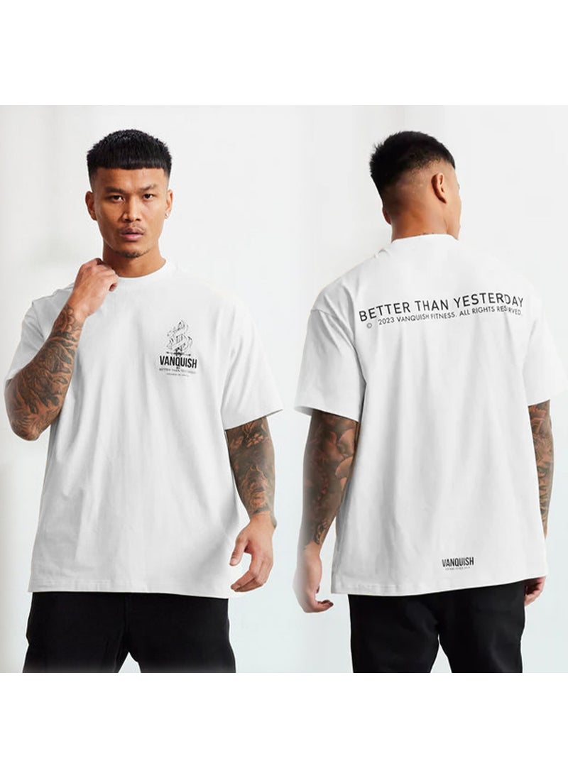 Generic - VQ Fitness Brothers New Mens Tank Top T-Shirt round Neck Short Sleeve Running Summer Sportswear Quick Dry Cotton Tee White - Image 1
