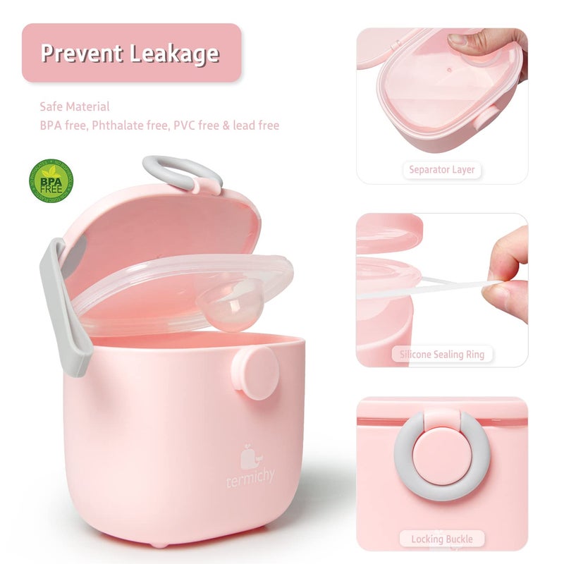 Termichy Baby Formula Dispenser, Portable Milk Powder Dispenser Container with Carry Handle and Scoop for Travel Outdoor Activities with Baby Infant, 8.8OZ, 0.55LB, 250g, 500ml (Pink) - Image 3