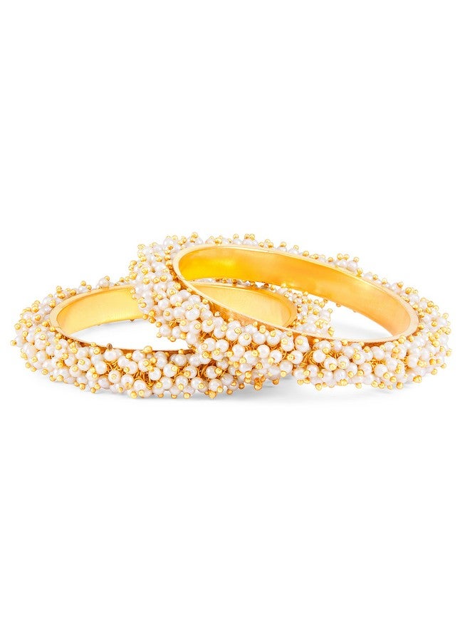 Sukkhi Ravishing Gold Plated Wedding Jewellery Pearl Bangle Set of 2 for Women (B71797GLDPKR092017_2.6) - Image 2