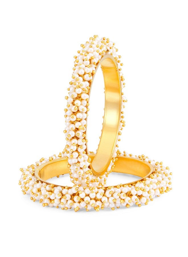 Sukkhi Ravishing Gold Plated Wedding Jewellery Pearl Bangle Set of 2 for Women (B71797GLDPKR092017_2.6) - Image 1