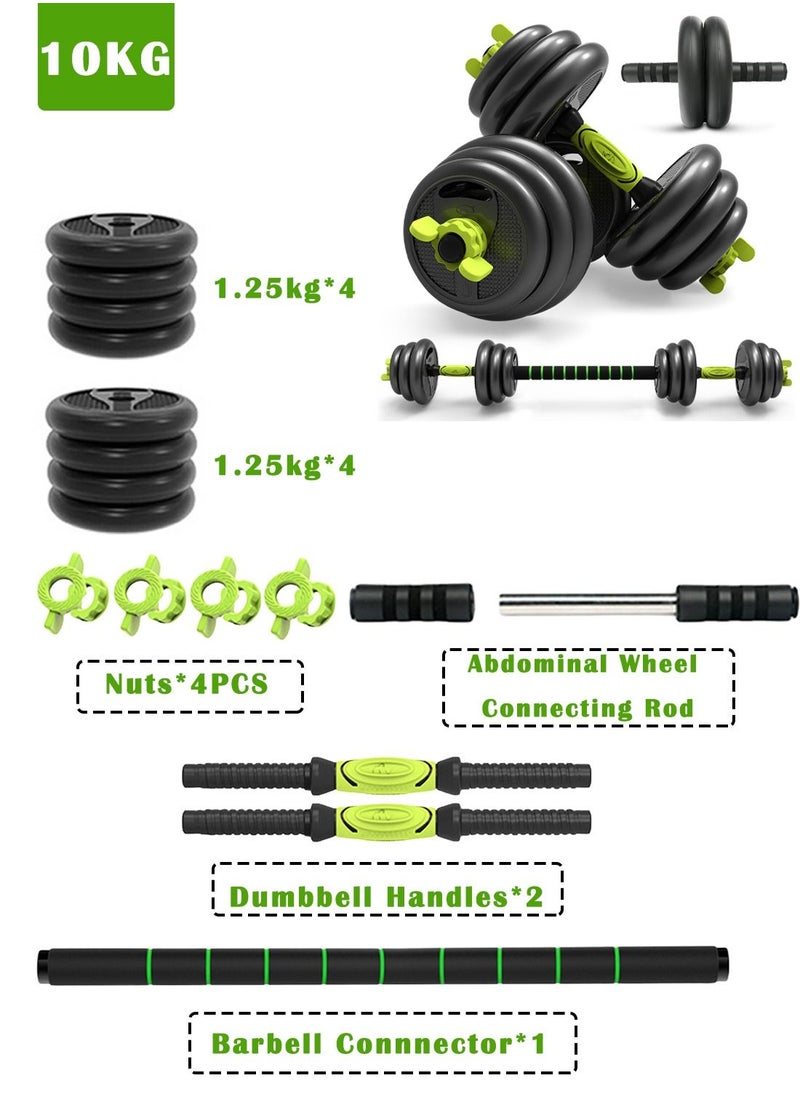Viden - 10KG Free Adjustable Dumbbell Barbell Set For Men And Women Body Exercise Shaping 4 In 1 Green - Image 1