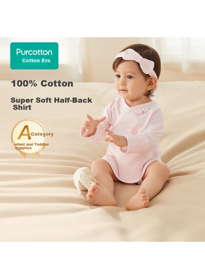 Purcotton Baby Knitted Half-Back Shirt Boneless Pure Cotton Full Moon Baby Monk Suit Baby Belly Protection Shirt Autumn Porcelain Pink Size 52 - Image 1