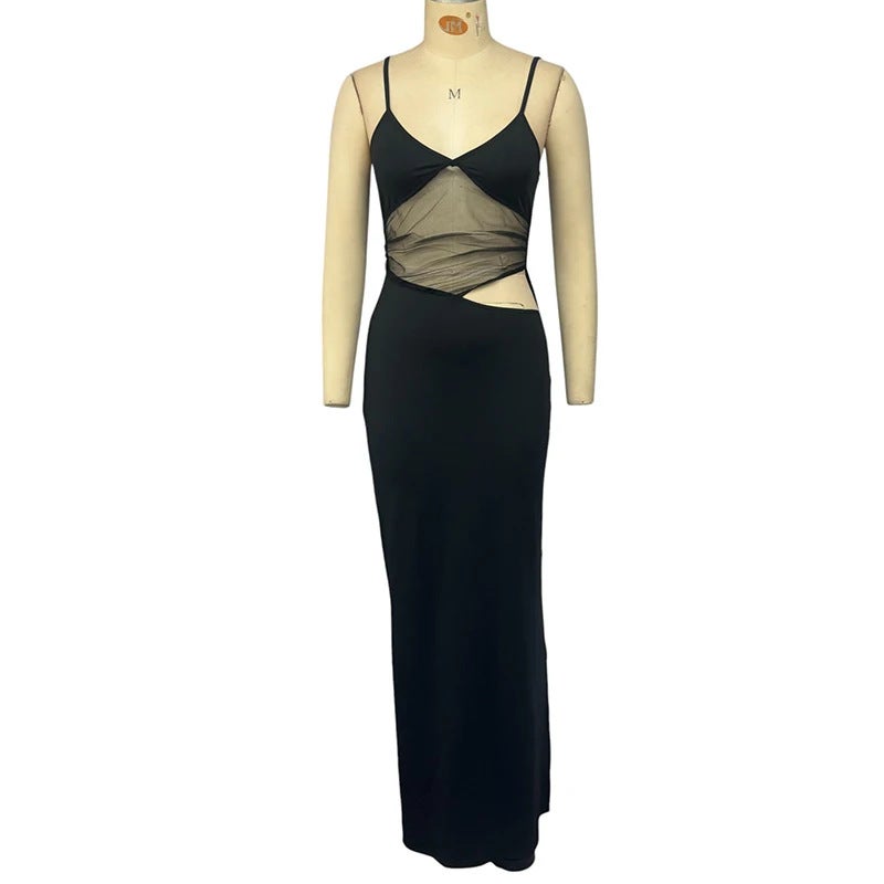 Export Women'S Suspender Low-Cut Sleeveless Mesh Black Dress - Image 5