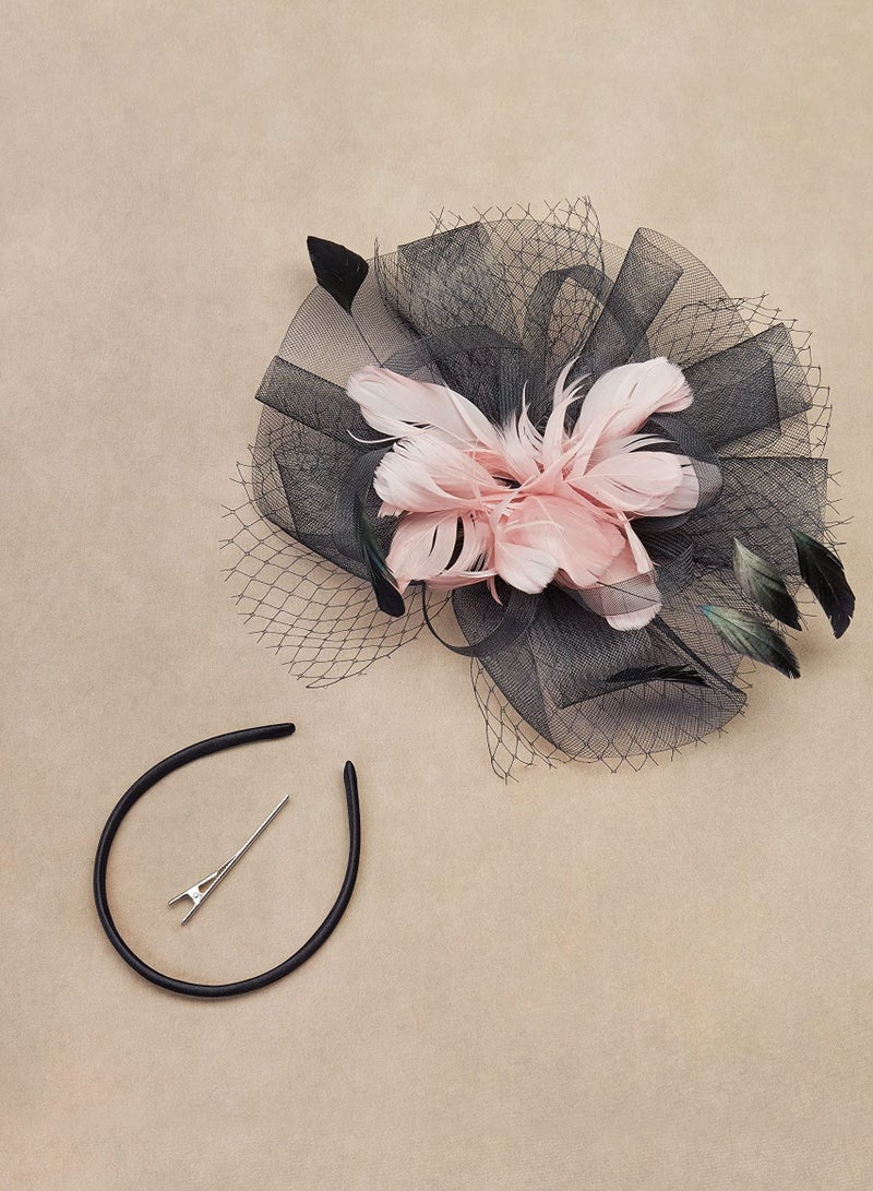 Excefore Fascinator Hat Veil Feather Fascinators Hair Clip Tea Party Pillbox Derby Bridal Wedding - Image 3